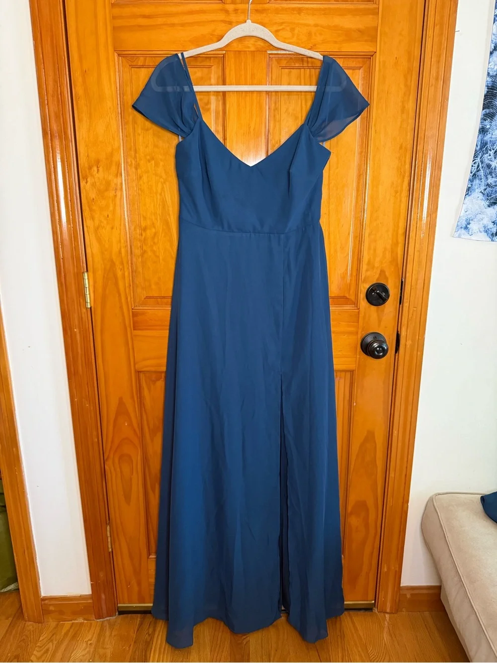 Birdy Grey Devin Chiffon Dark Teal Detachable Sleeve Bridesmaid Dress Medium